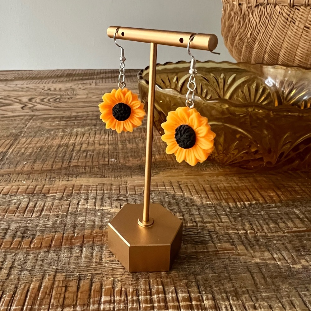 Handmade Yellow Sunflower Dangle Earrings Statement Jewelry